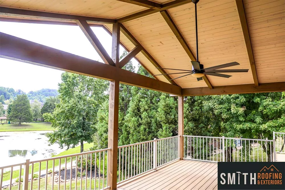 waterfront view from a covered deck