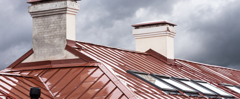 Metal roof with stormy skin in tan