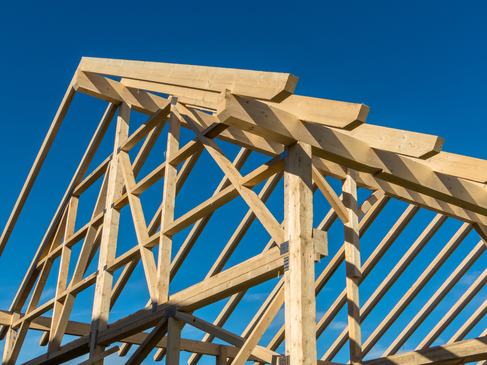 the roof trusses of a home that is in the process of being built