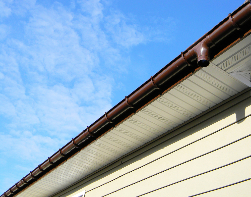 Gutters attached to a fascia board on a house