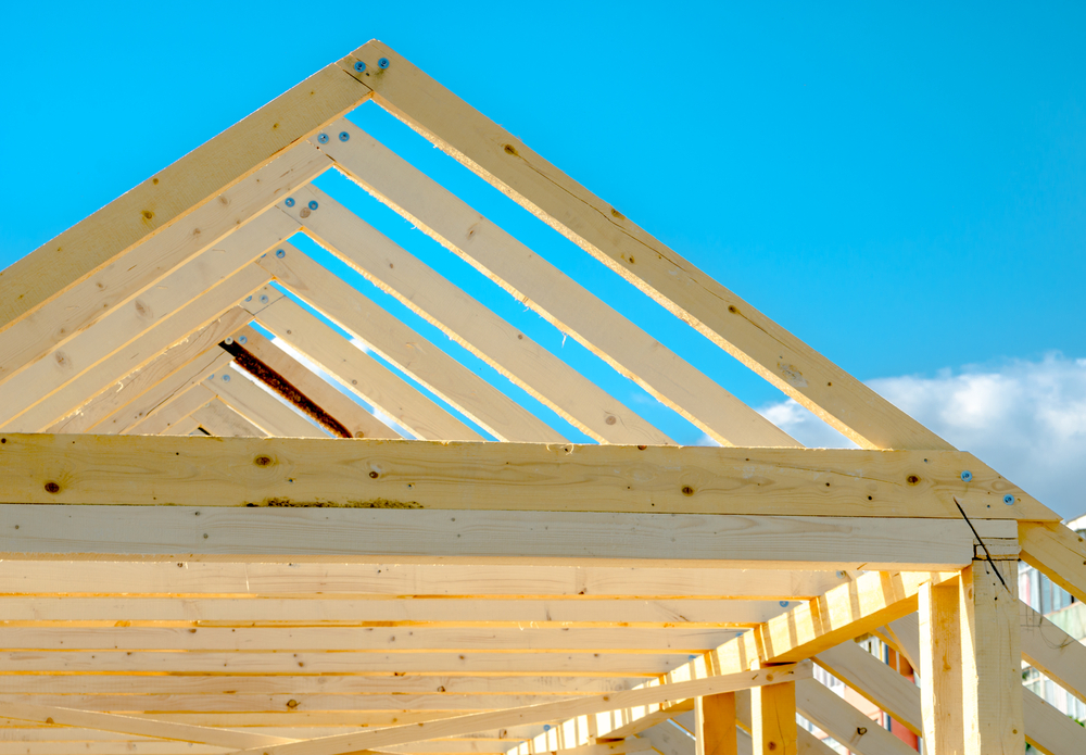 rafters on a roofing frame on a home that is under construction