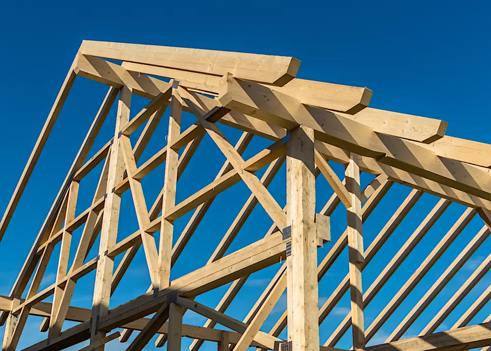 the roof trusses of a home that is in the process of being built