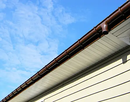 Gutters attached to a fascia board on a house