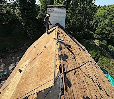 OSB roof panels and slat decking